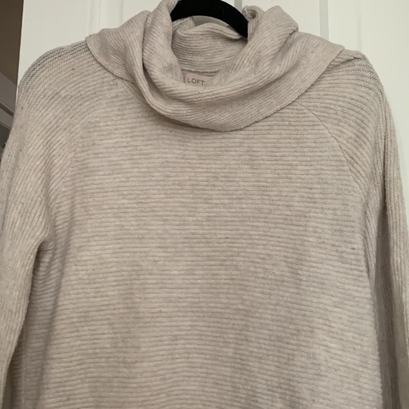 Loft long ribbed sweater with large cowl neck in cream. Size small. - Picture 2 of 2